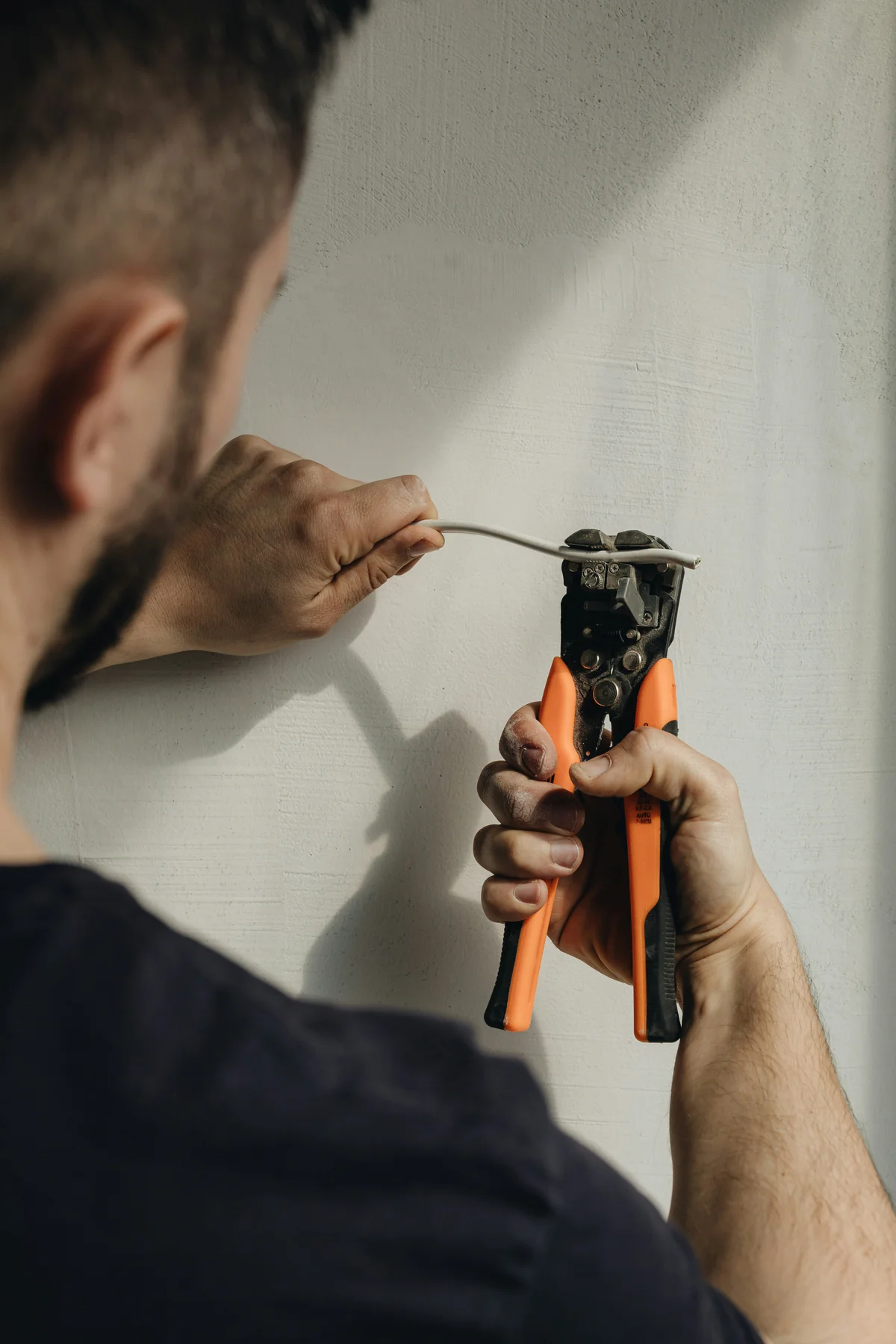Electrical installation during a home renovation — stock photograph